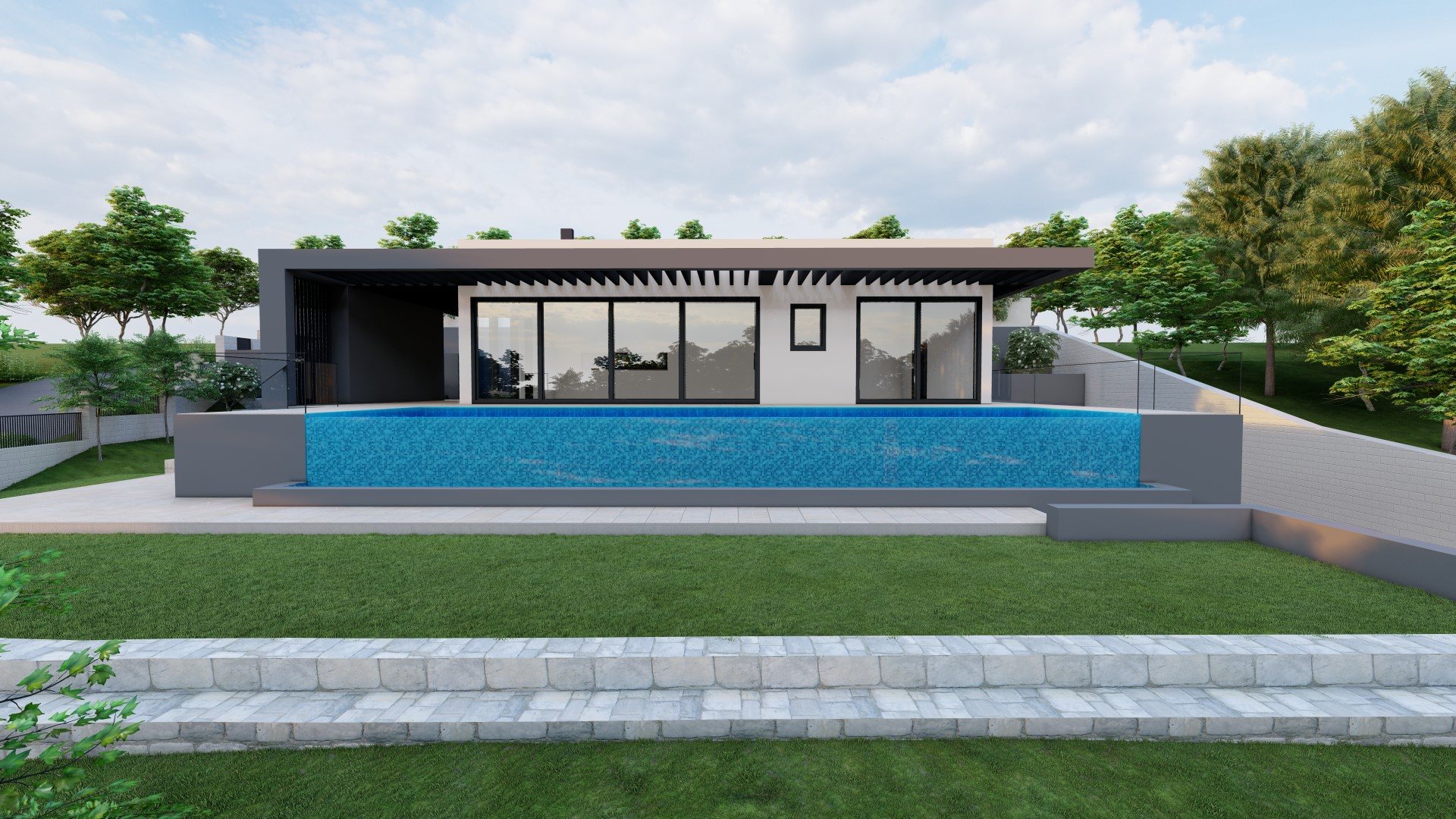 Lote 1V, piscina e fachada
