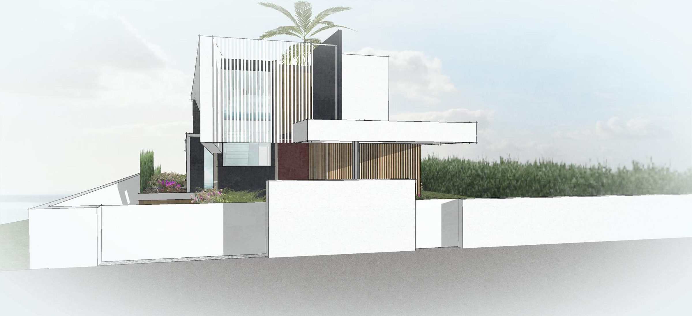 Sesmarias, fachada de entrada e muro
