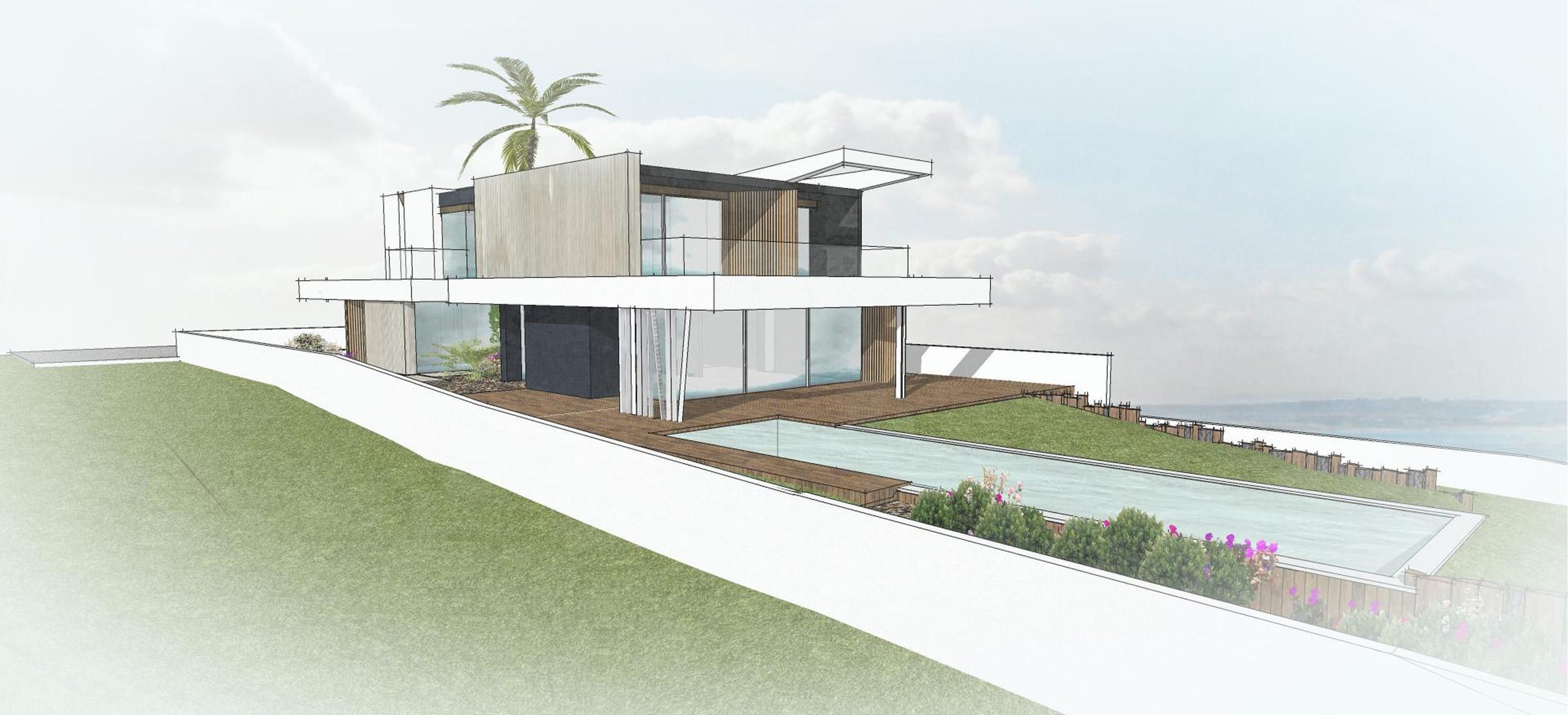 Sesmarias, piscina e jardim