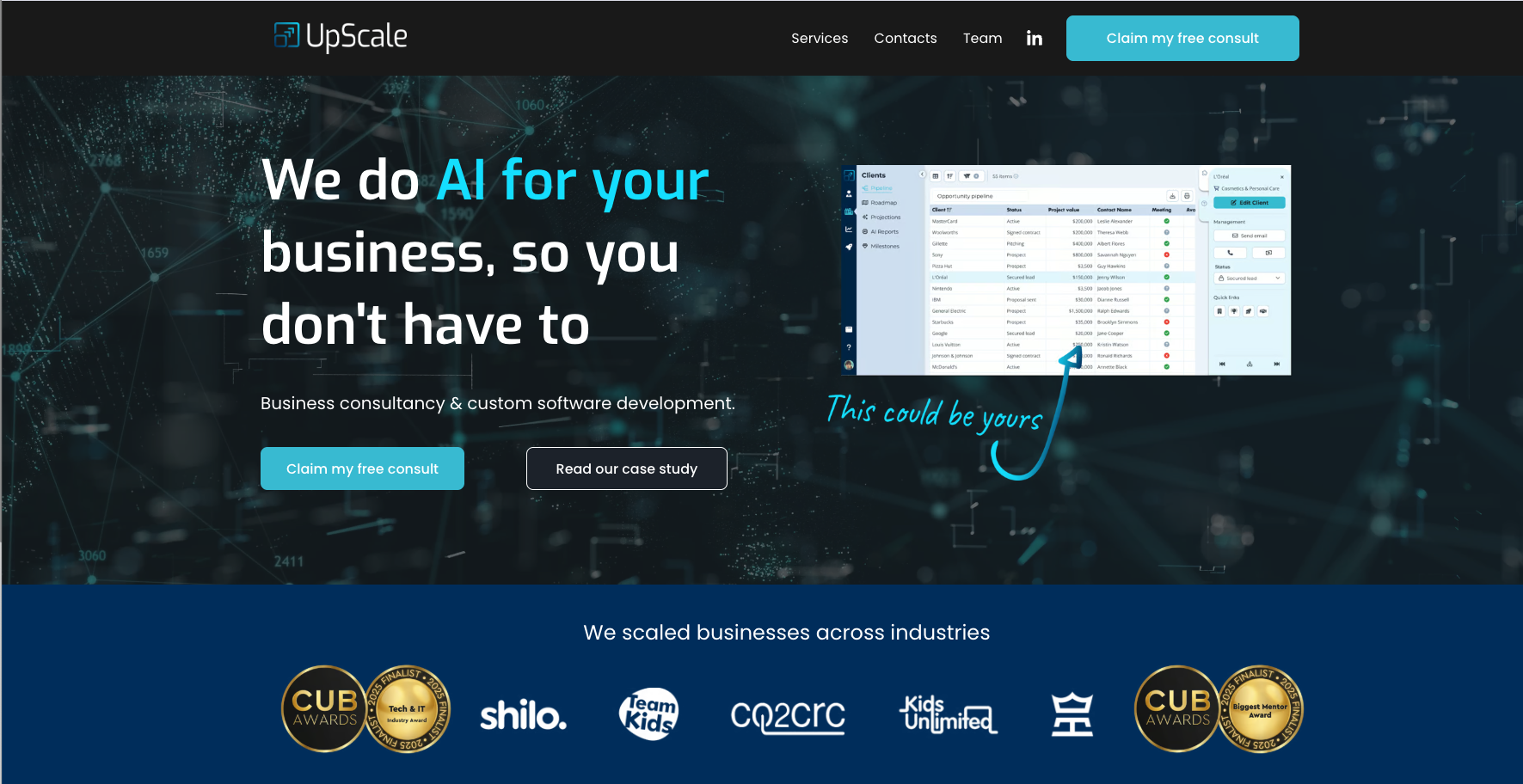 UpScale Solutions homepage before the rebuild