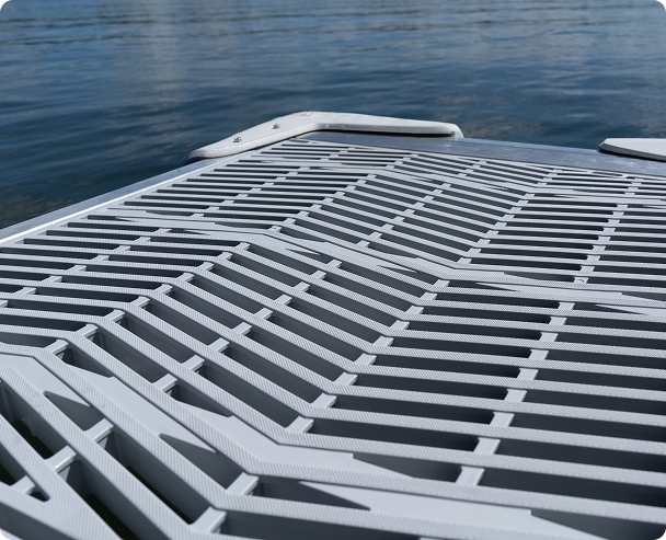 Sample of a Sure-Step decking panel showing the open-web slotted pattern