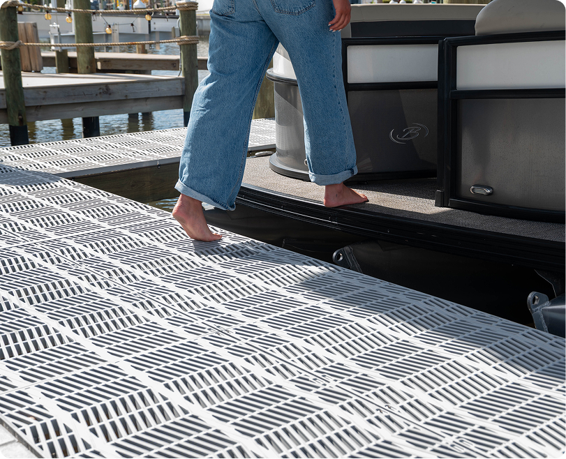 Sample of a Sure-Step decking panel showing the open-web slotted pattern