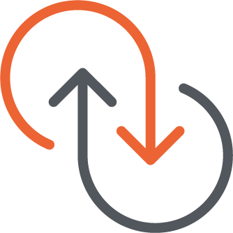 Two curved arrows forming a loop, one orange pointing down, one gray pointing up.