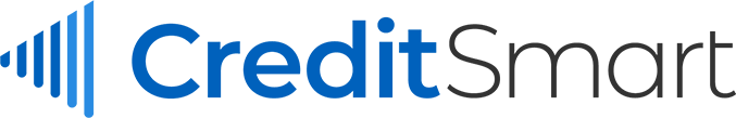 Credit Smart logo with blue and dark gray text.