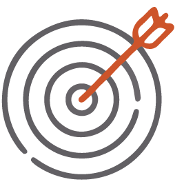 A red arrow hitting the bullseye center of a gray target with concentric circles.