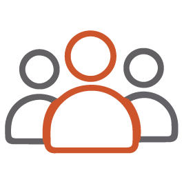 Icon of three user figures, with the center figure highlighted in orange.