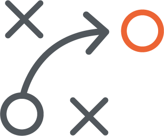 Diagram showing two gray Xs and circles connected by a curved arrow pointing to an orange circle.