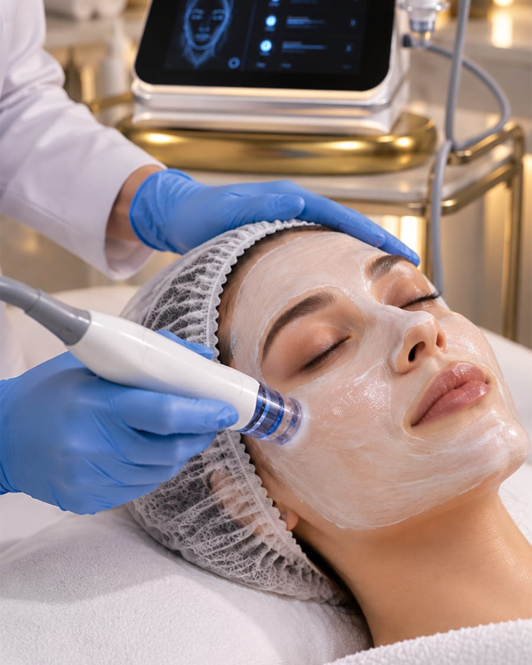 RF microneedling treatment in progress