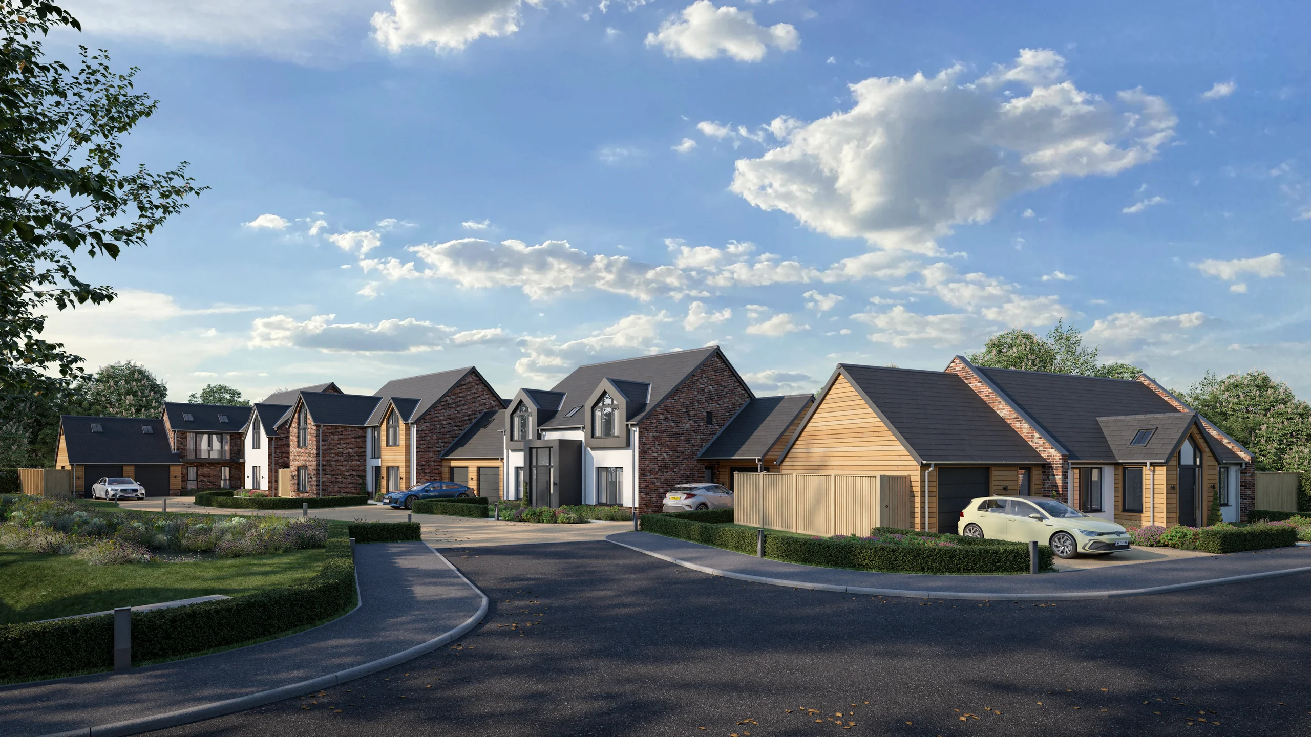 CGI street view of the Lower Moor development of five new homes in Worcestershire