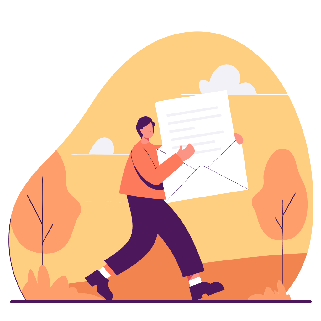 Obraz osoba niosaca koperte i list - grafika wektorowa 