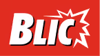 Logo with white bold letters spelling BLIC on a red background with a starburst effect.