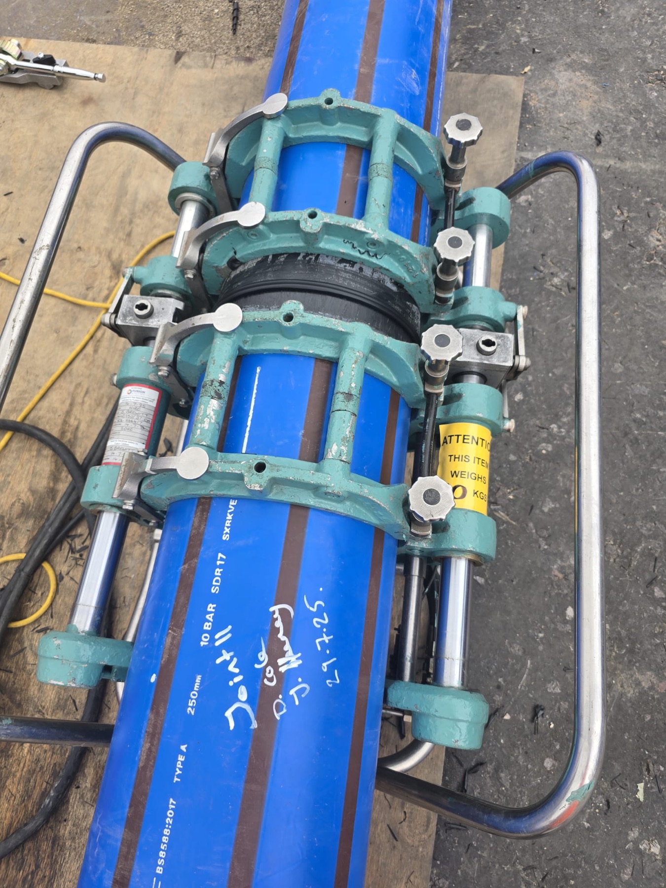 Cullen Utilities crew fusion-welding a clean water main