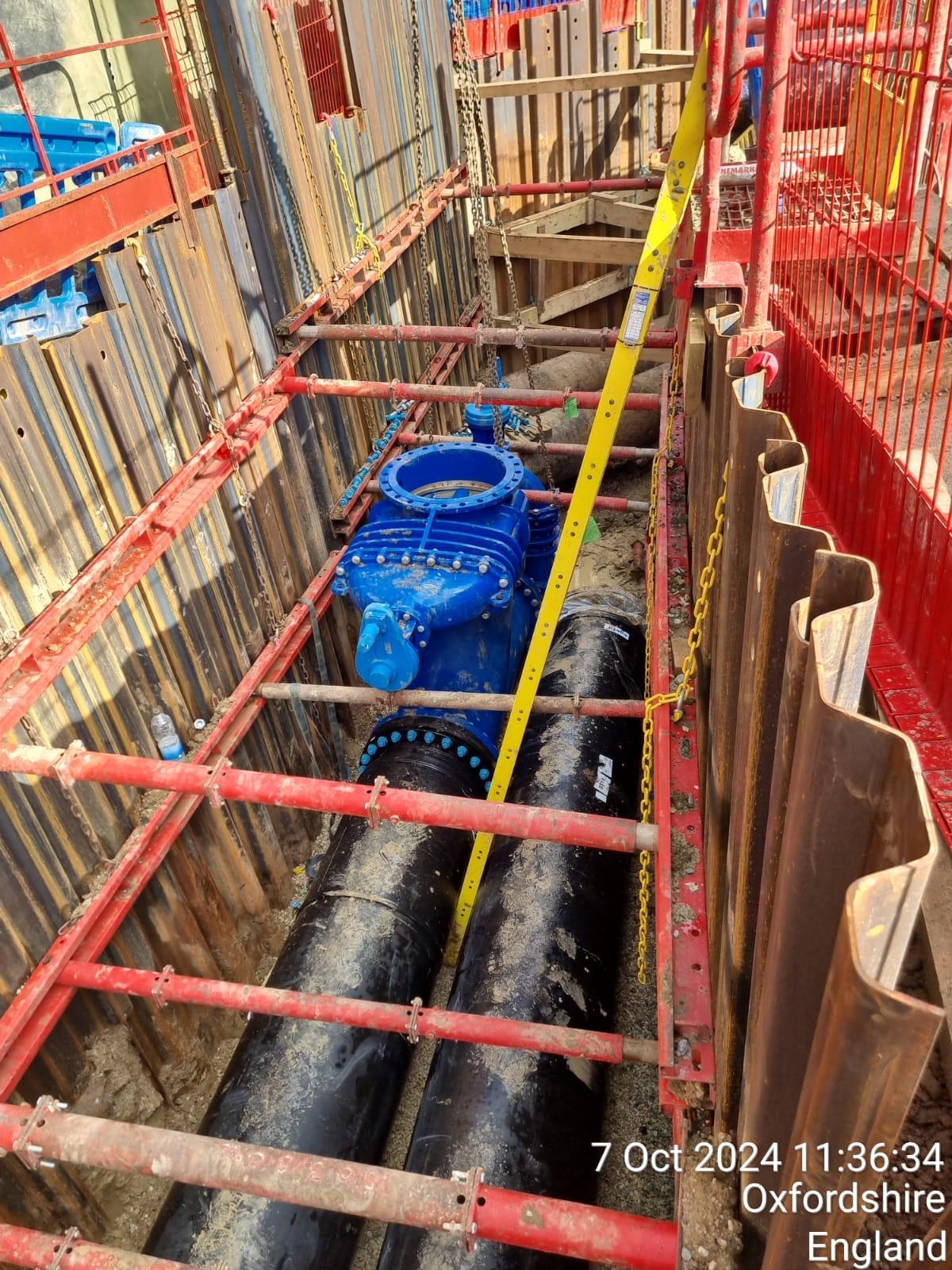 Two trunk mains laid in a sheet-piled trench