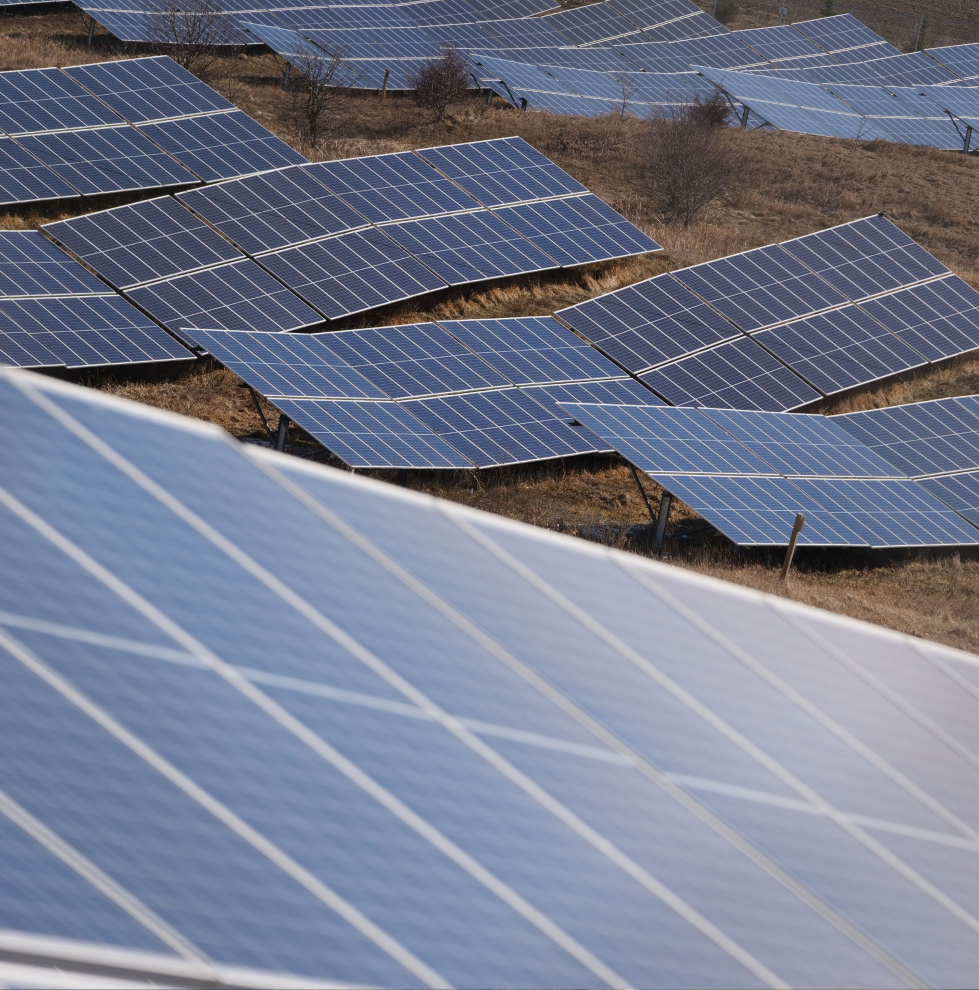 solar panels with light casted on