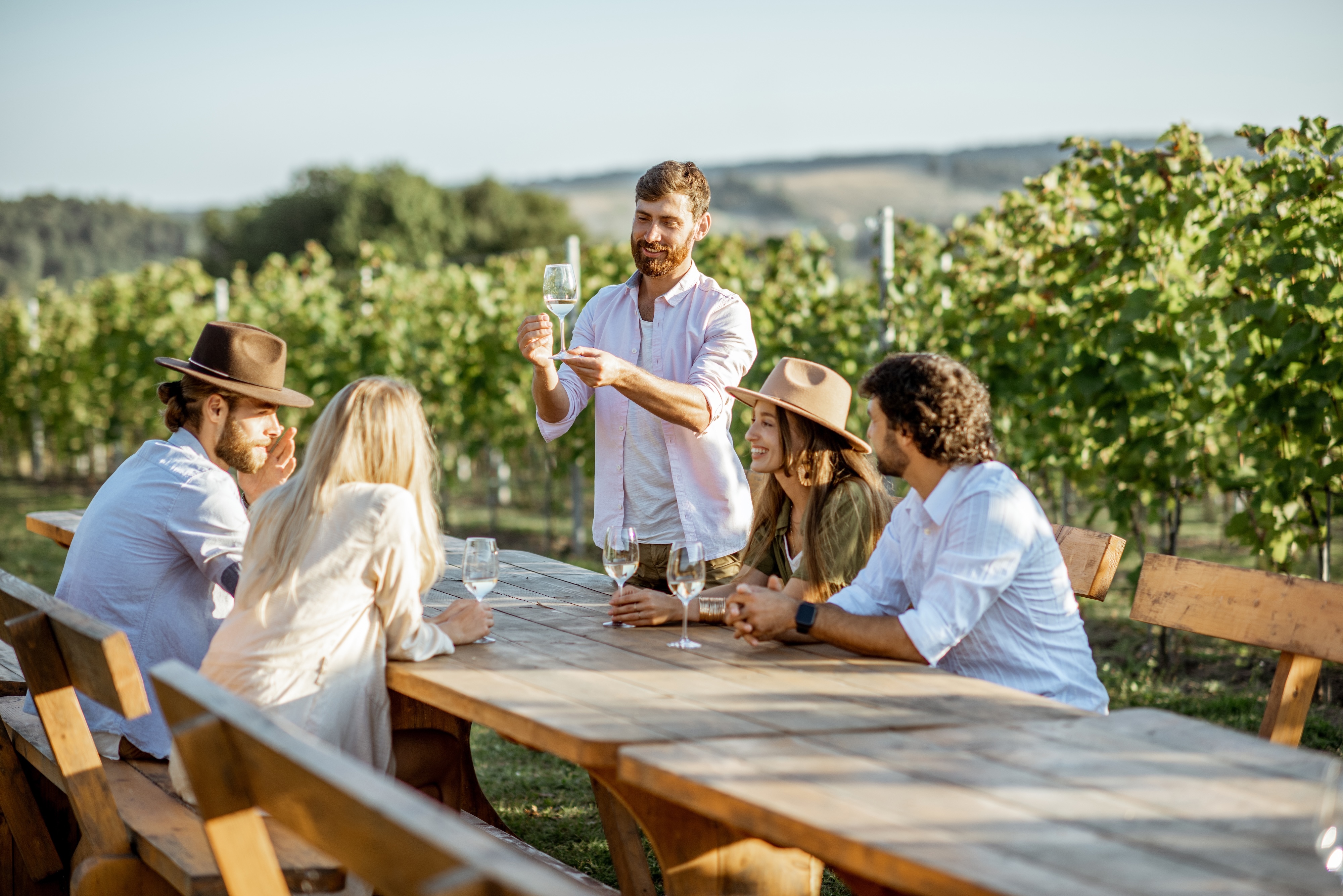 Groups of friends wine tasting stock image