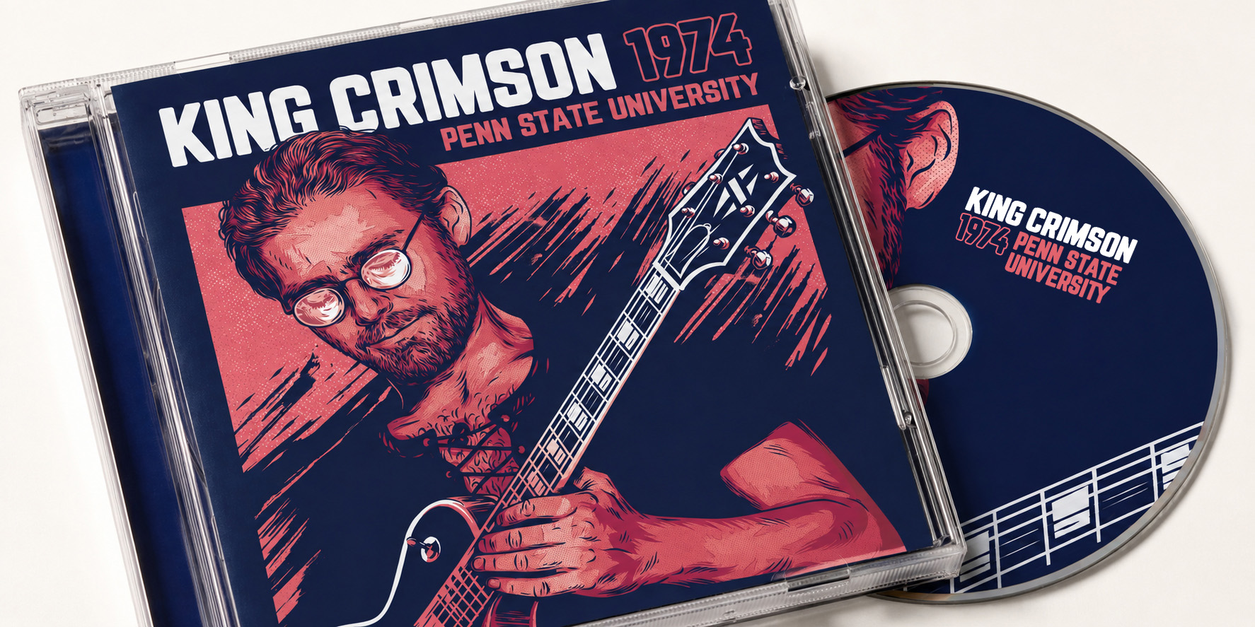 King Crimson 1974 Penn State University CD artwork and disc featuring the Robert Fripp illustration.