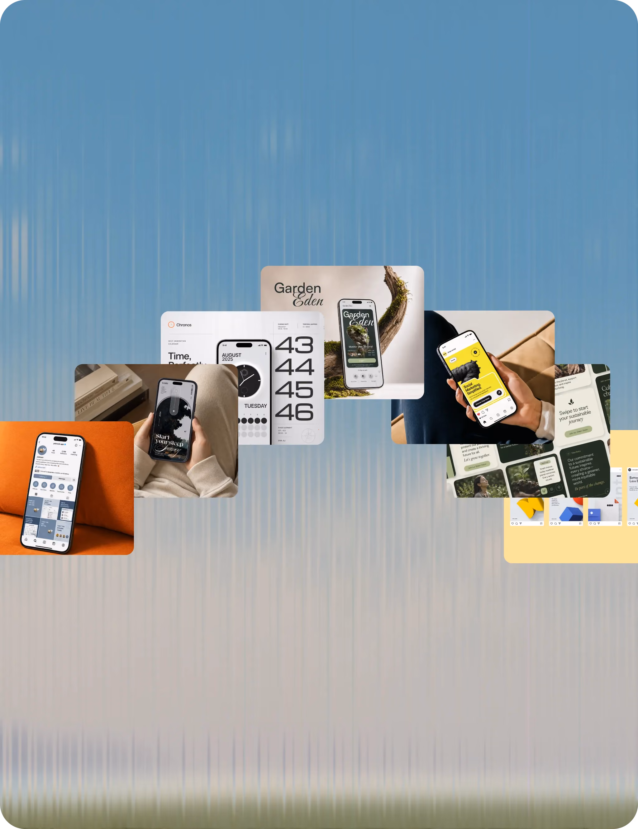 Collage of phone screens showing various app interfaces with different designs and themes.
