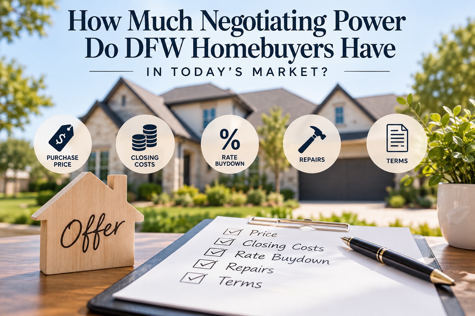 DFW homebuyer negotiating a home purchase price, seller concessions, and closing costs in the 2026 North Texas real estate market.