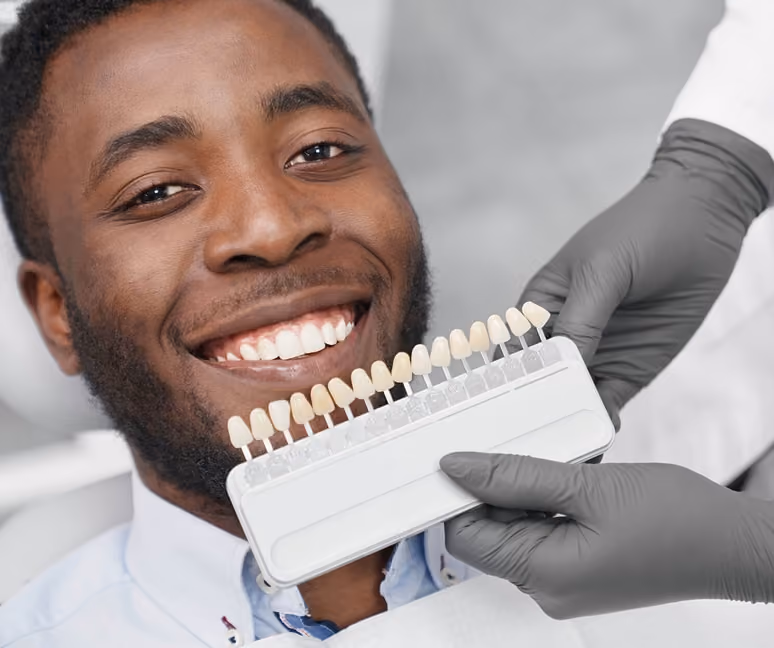 Close-up of porcelain veneers shade-matched to a natural smile at Dentiq Dentistry Houston