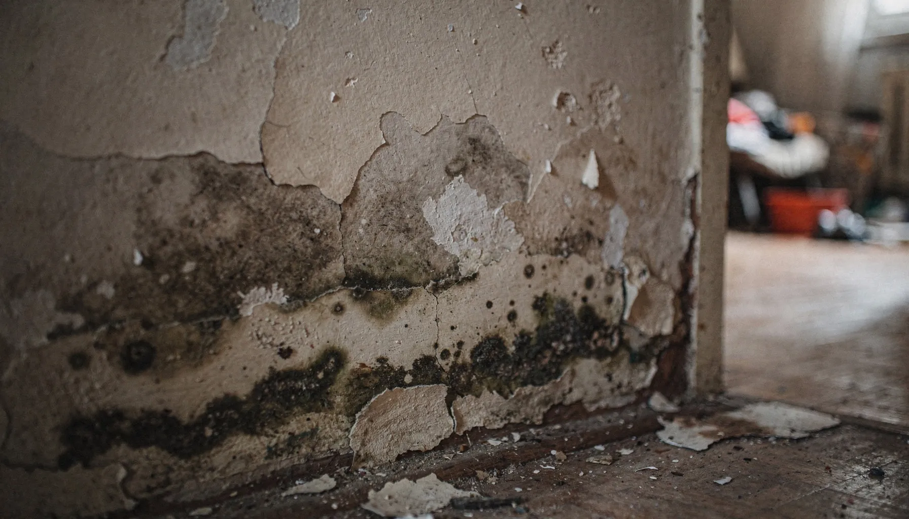 Feuchte Wand mit abplatzendem Putz