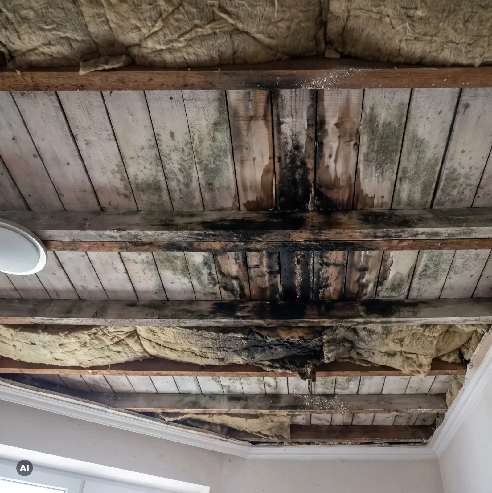 Feuchteschaden an einer Holzdecke