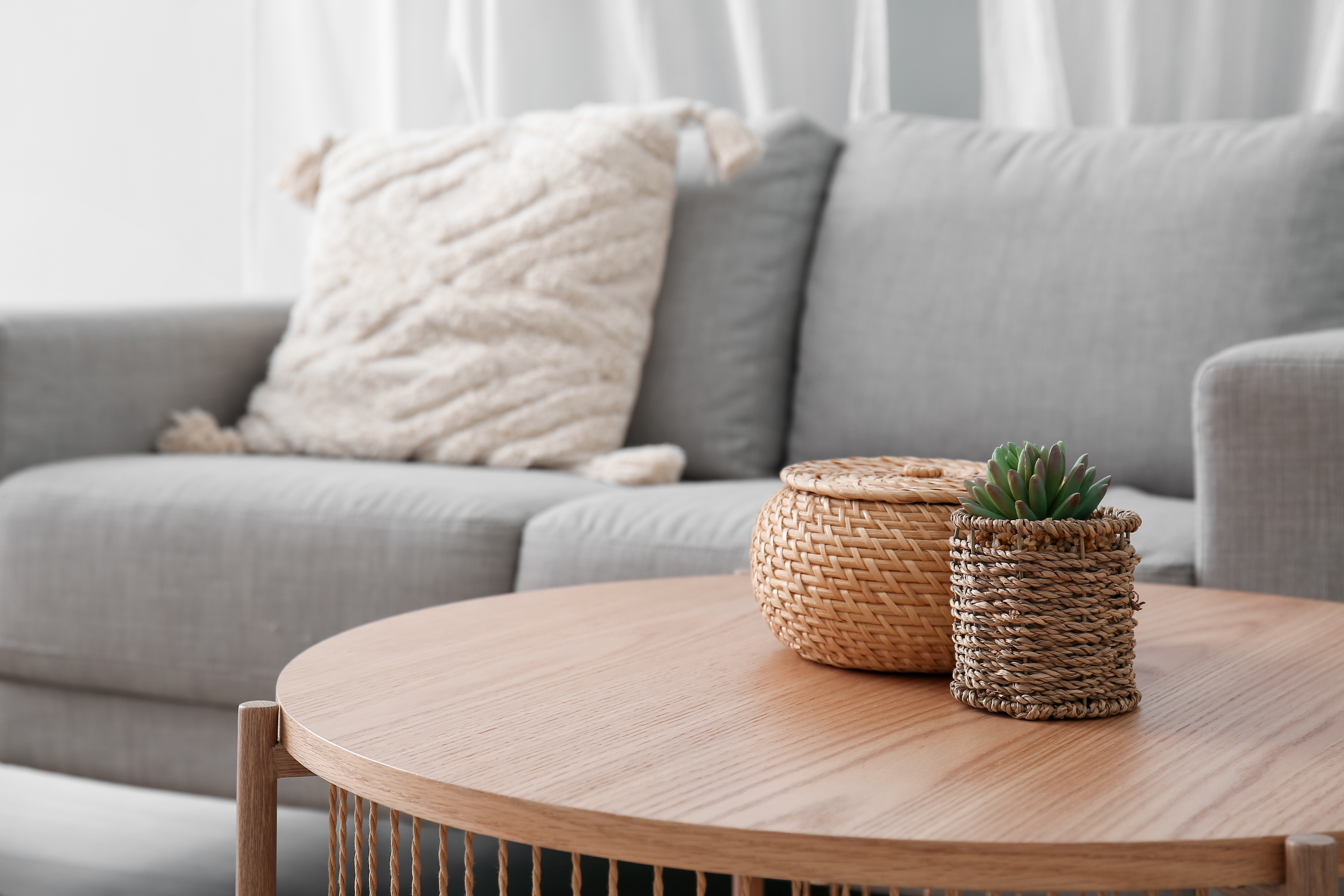 Coffee table with couch stock image
