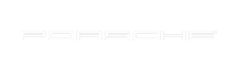 The word Porsche spelled out in thin, white, rectangular letters on a white background.