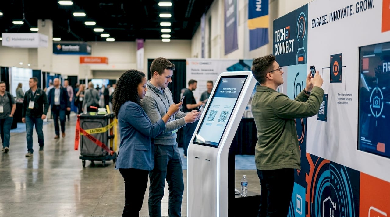 Attendees interact with branded event activation