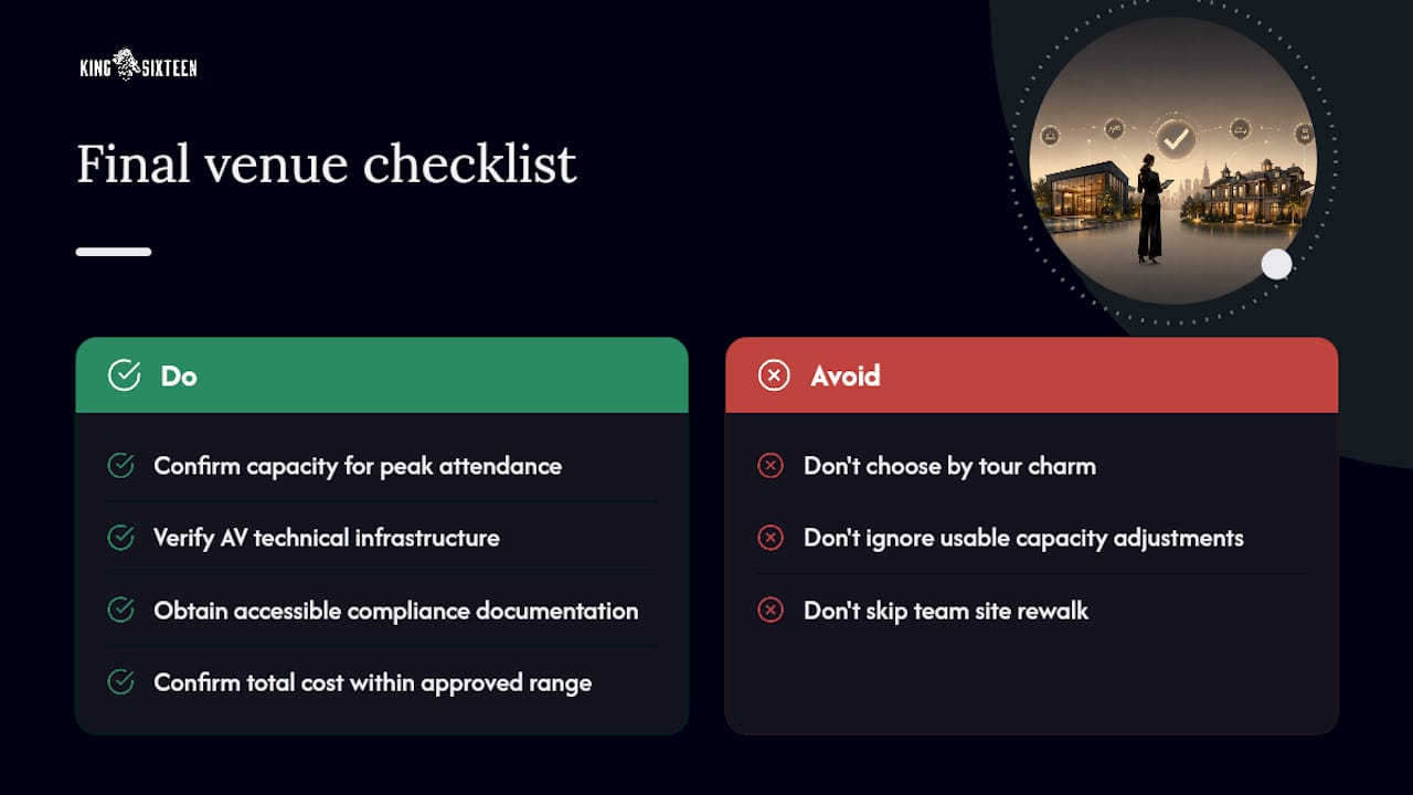 Diagram of venue checklist and scoring matrix