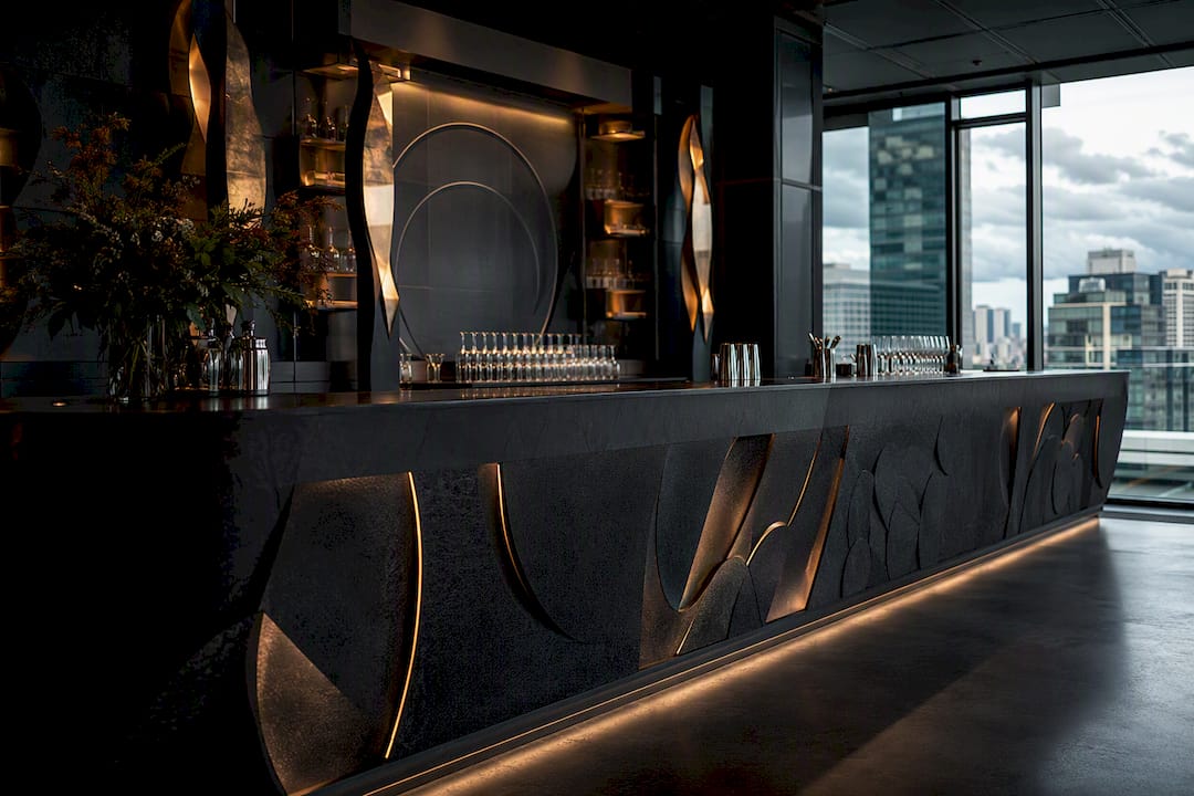 Custom VIP lounge bar piece signaling brand identity