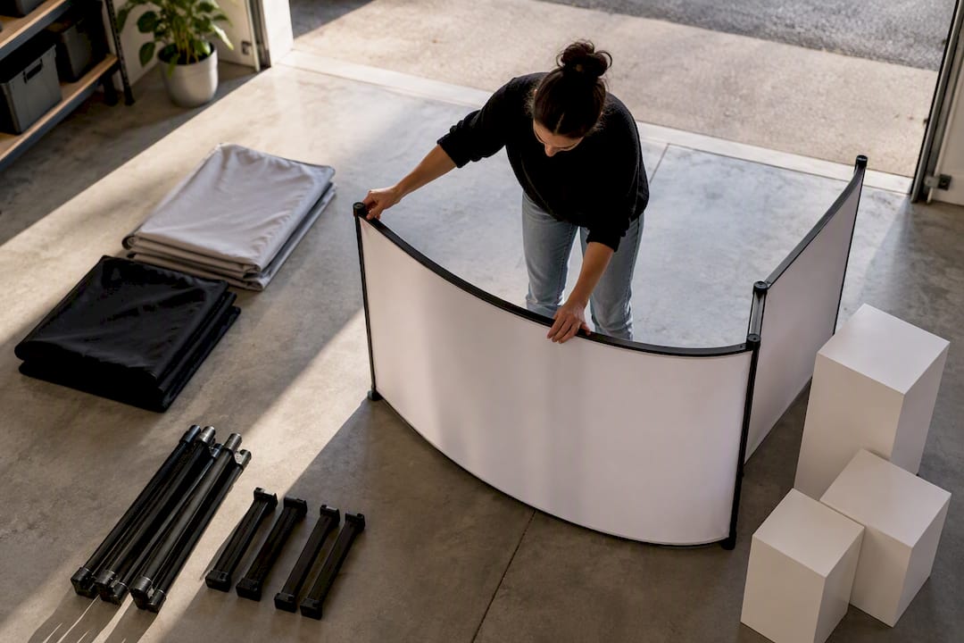 Hands rehearsing a pop-up shop setup
