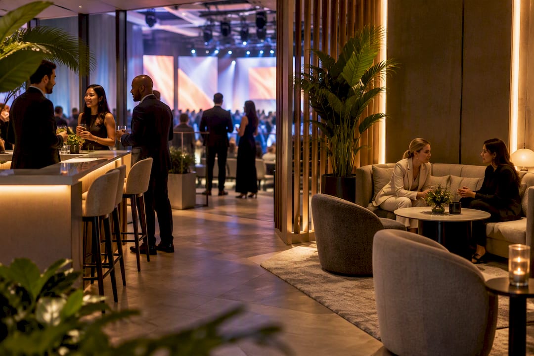 VIP lounge with distinct social and quiet zones