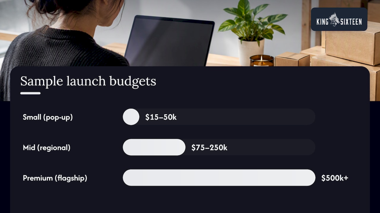 4. Three sample product launch budgets, from pop-up to flagship — overview diagram
