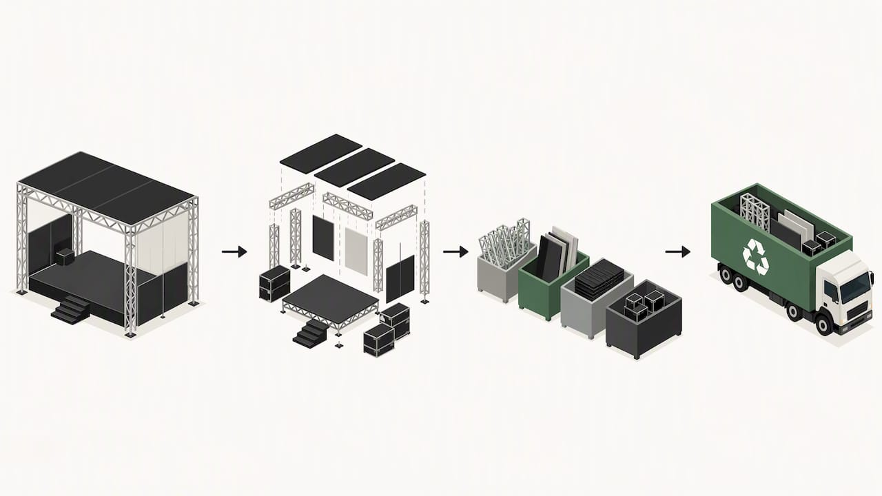 Modular event parts routed for material recovery