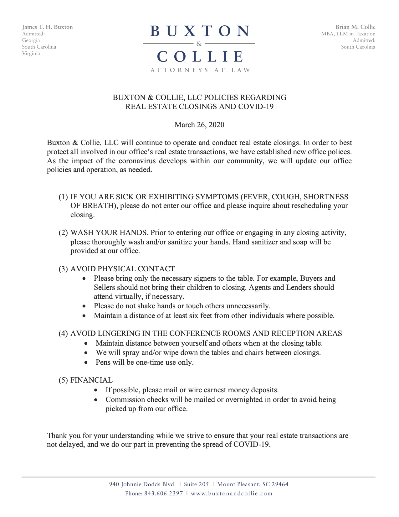 New Policies regarding Real Estate Closings and Covid-19
