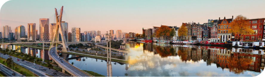 Sao Paulo and Amsterdam skyline blended panorama