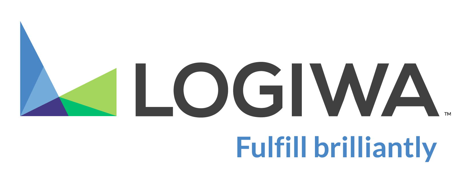 Logiwa logo with a blue and green geometric icon and the tagline 'Fulfill brilliantly'.