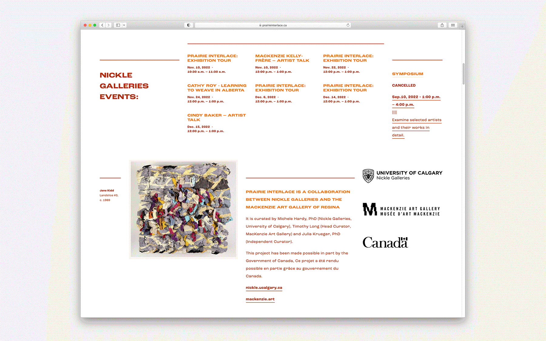 UCalgary Nickle Galleries — Jane Kidd's textile artwork 'Landslice #3' on events page