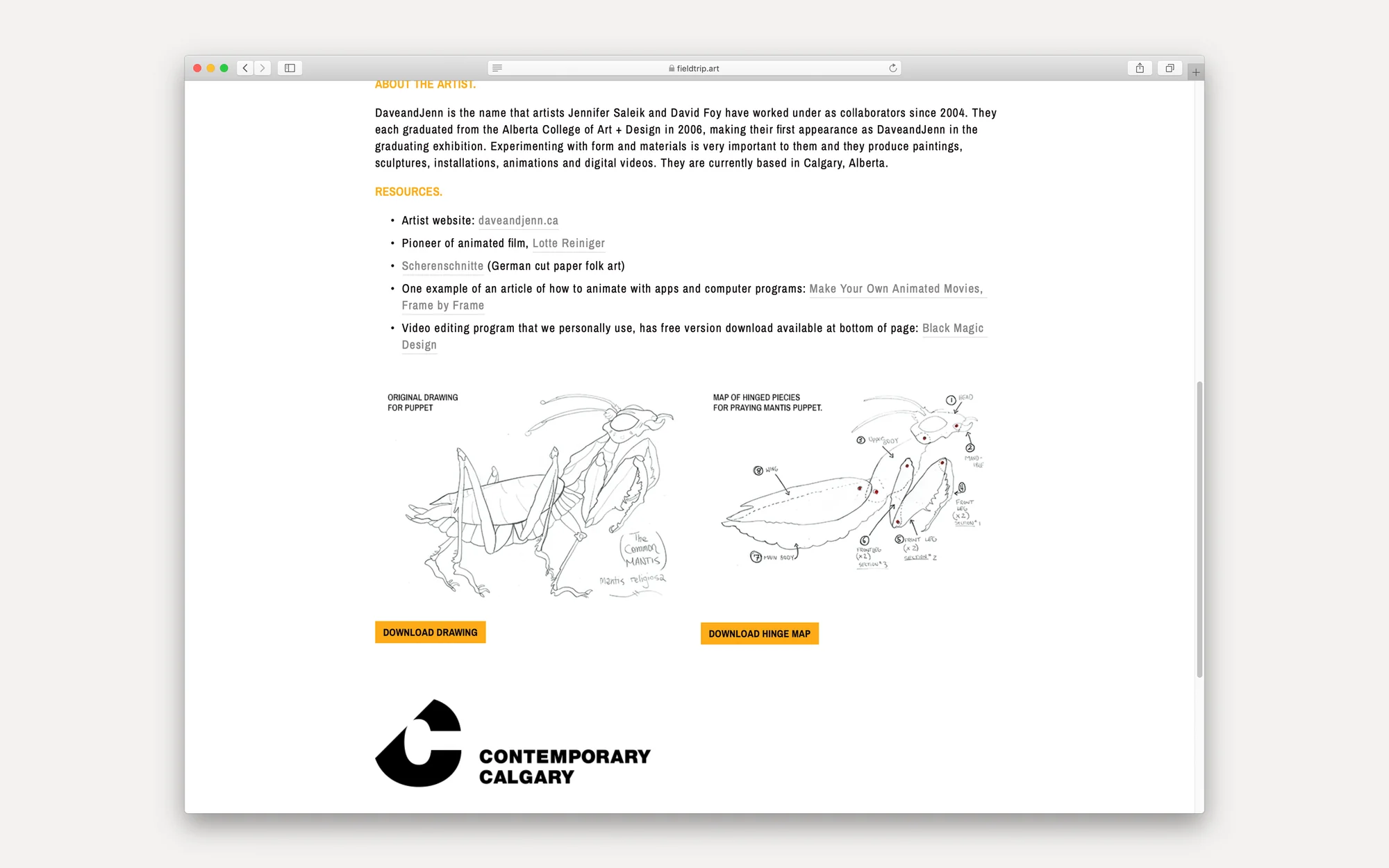 Contemporary Calgary — DaveandJenn artist page with downloadable puppet templates