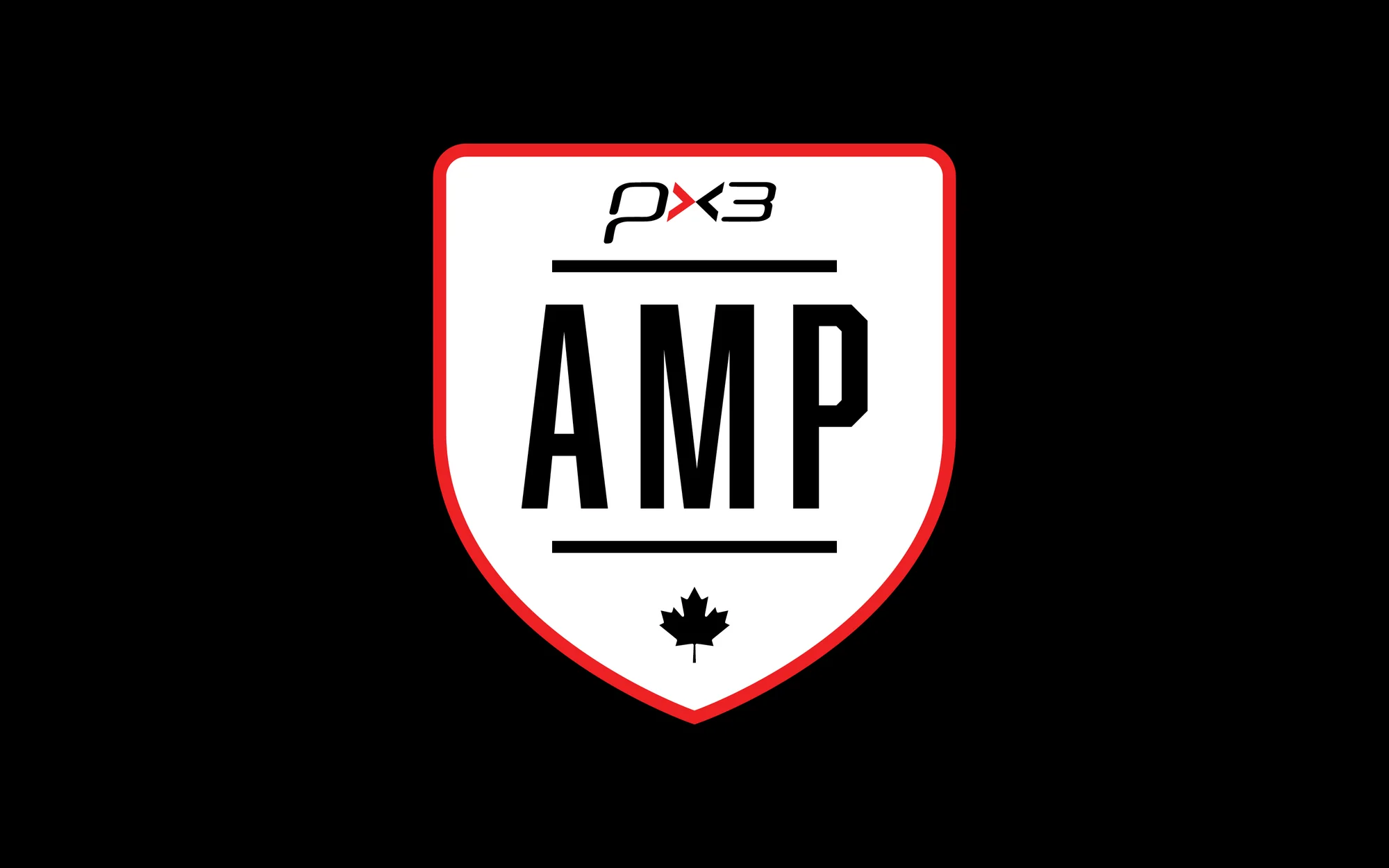 Px3 AMP — shield logo mark on dark background
