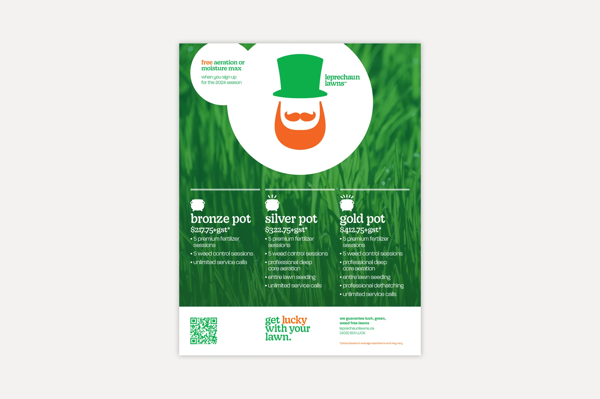 Leprechaun Lawns — tiered pricing flyer design