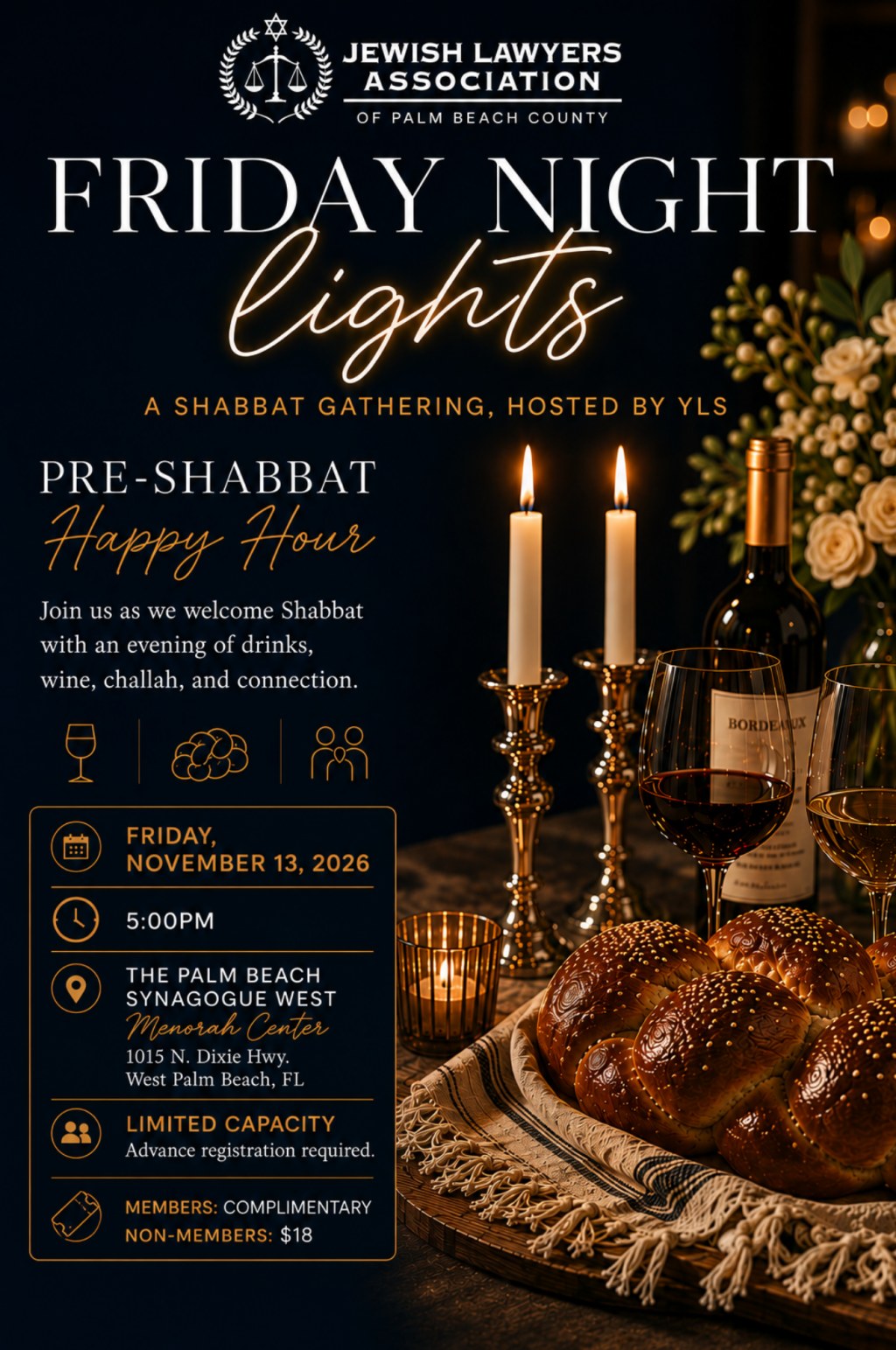 Friday Night Lights — a Shabbat gathering for young Jewish lawyers at the Menorah Center