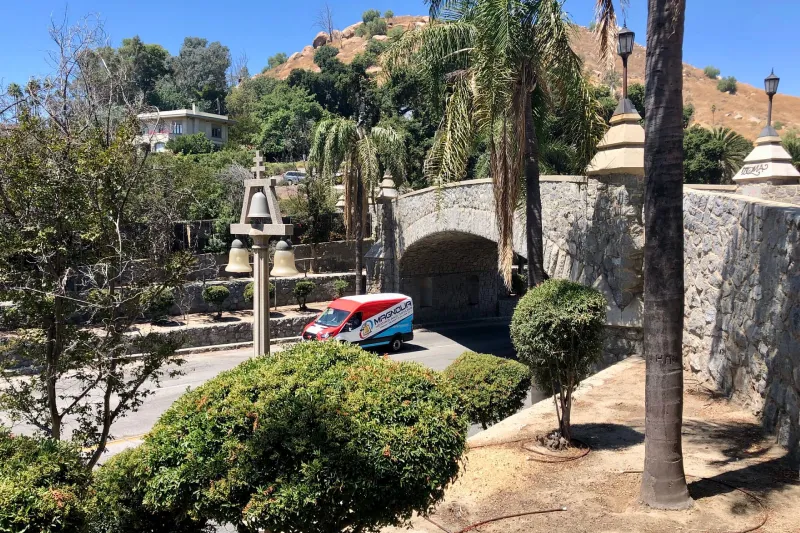 A Magnolia truck driving around California. 