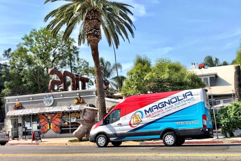 A Magnolia truck driving around California.