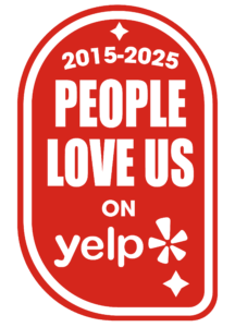 A badge from Yelp saying people love us between 2015-2025.