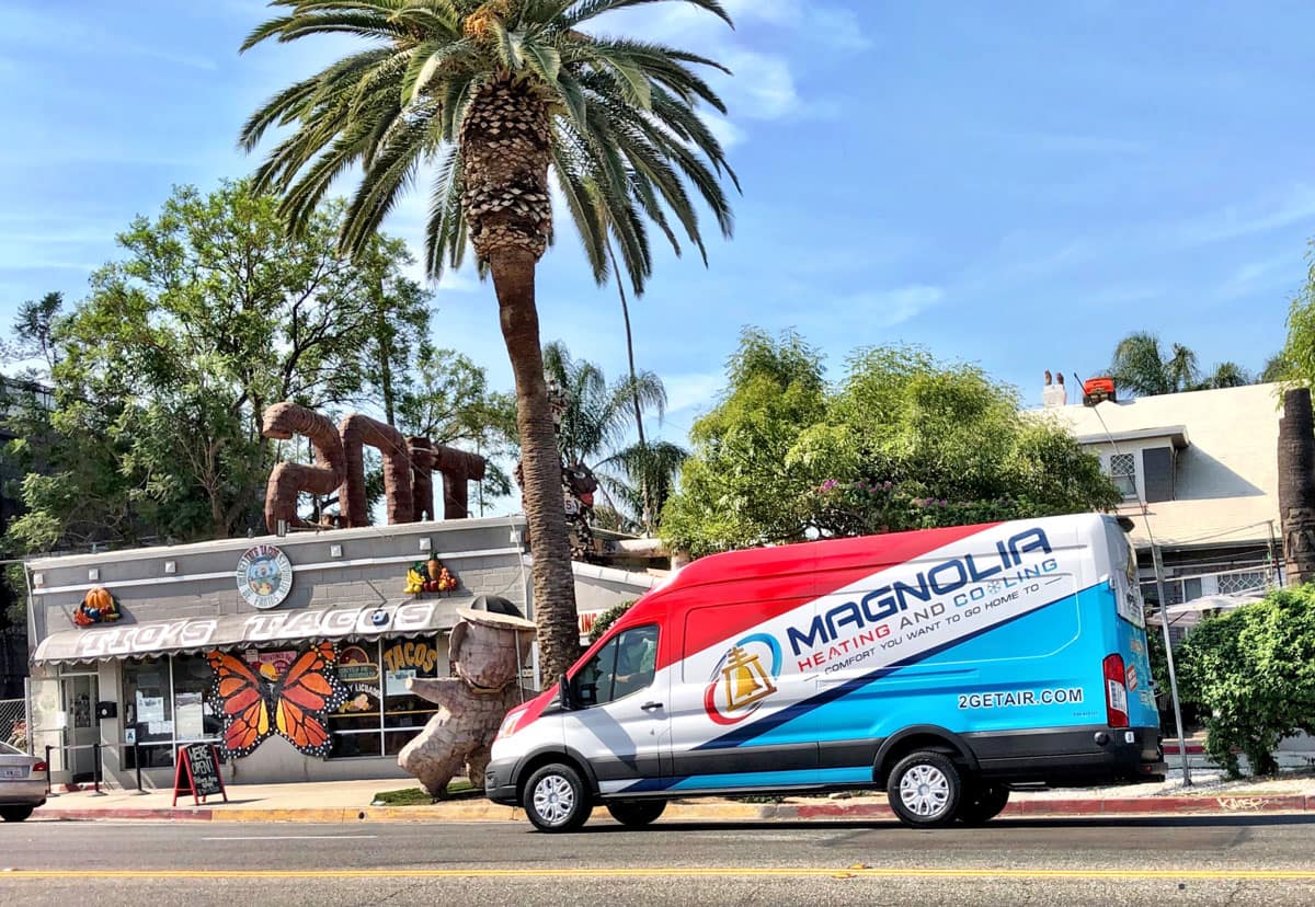 A truck driving around Riverside.