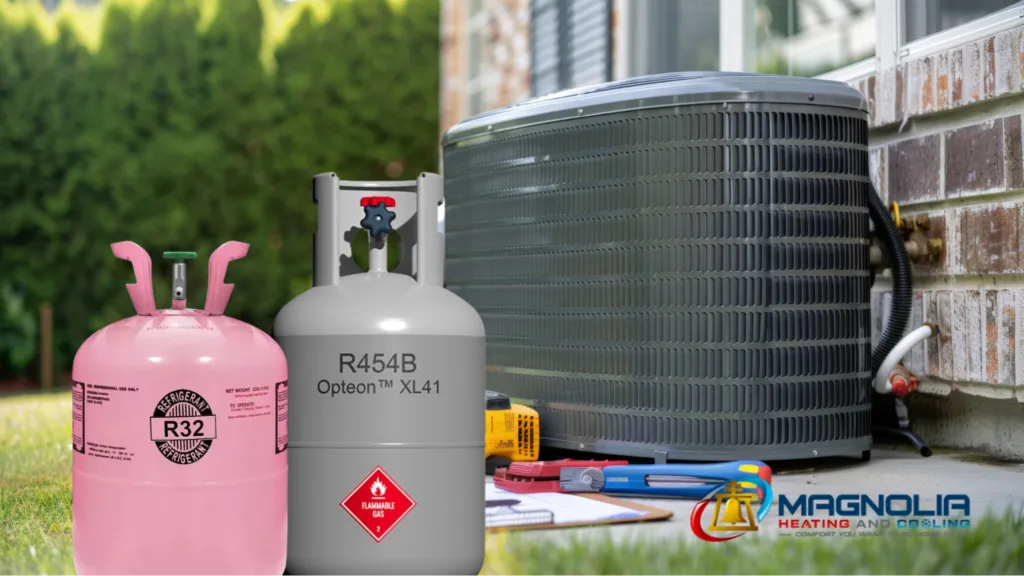 An outdoor HVAC machine and gas canisters