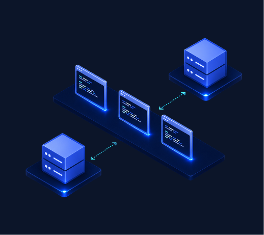 Multiple systems connected through a central platform.