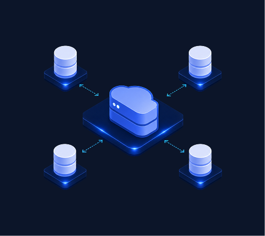 Cloud system connected to multiple databases.