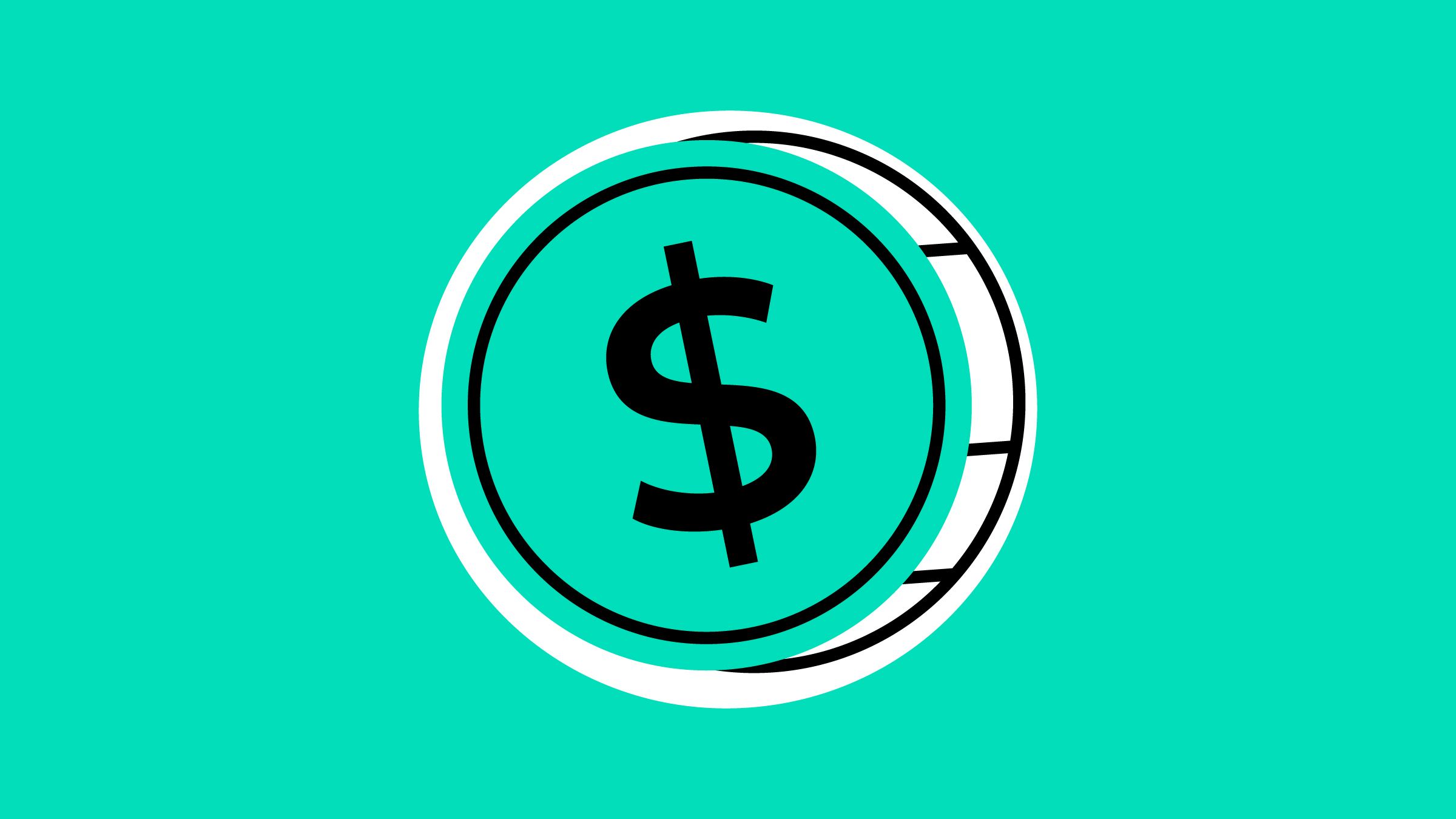 A coin illustration over a bright teal background